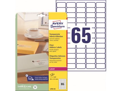 Transparentní etikety 38,1x21,2 mm Avery Zweckform L7551-25