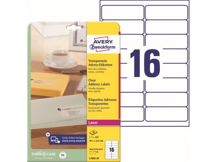 Transparentní etikety 99,1x33,9 mm Avery Zweckform L7562-25