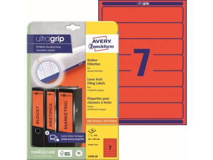 Červené etikety na pořadače 38x192 mm Avery Zweckform L4762-20