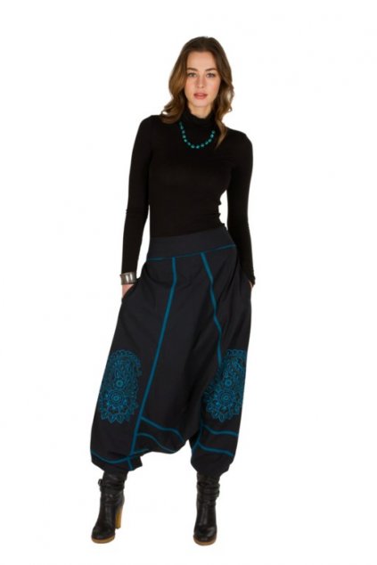 Etnické Kalhoty MOHA černé modré (Barva Černá, Velikost L/XL)