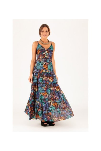 Letní Maxi šaty vzorované barevné (Barva Barevná, Velikost S/M)