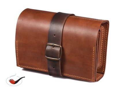Kožené pouzdro na 2-3 dýmky světle hnědé s tmavým páskem