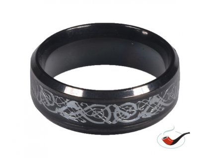 Ozdobný kovový kroužek na dýmku černá-ornament
