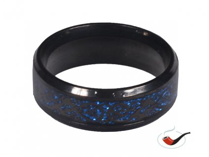 Ozdobný kovový kroužek na dýmku černá - modrý ornament