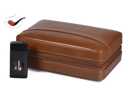 Travel humidor na 6 doutníků a příslušenství se zapalovačem kožený hnědý