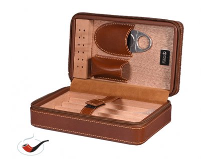 Travel humidor na 4 doutníky a příslušenství s ořezávačem hnědý