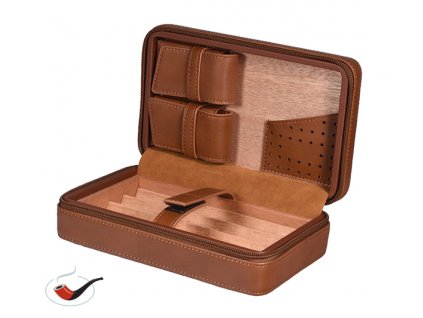 Travel humidor na 4 doutníky a příslušenství s texturou hnědý