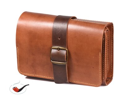 Kožené pouzdro na 2-3 dýmky světle hnědé s tmavým páskem - škrábnuté