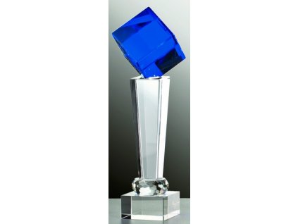 sklo - trofej 41329 modrá kocka + krabička (Varianta sklo - trofej 41329 modrá kocka + krabička, 260mm)