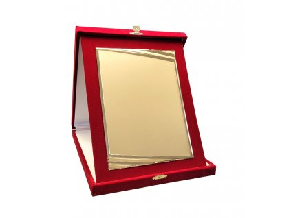 plaketa G234 zlatá v červené sametové krabičce na výšku