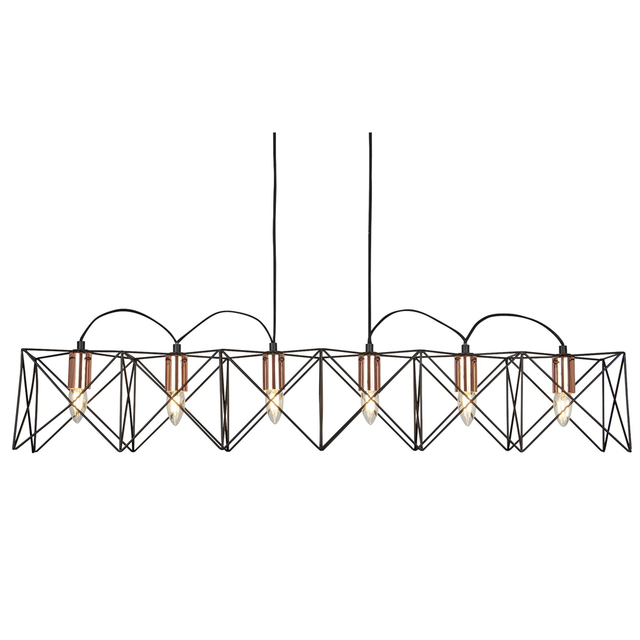 Searchlight Anthea 6Lt Pendant - Black Metal & Copper