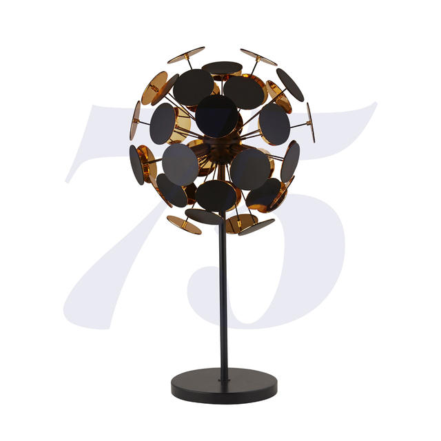 Searchlight Discus 3Lt Table Lamp - Black Metal, Black & Gold PC Discs