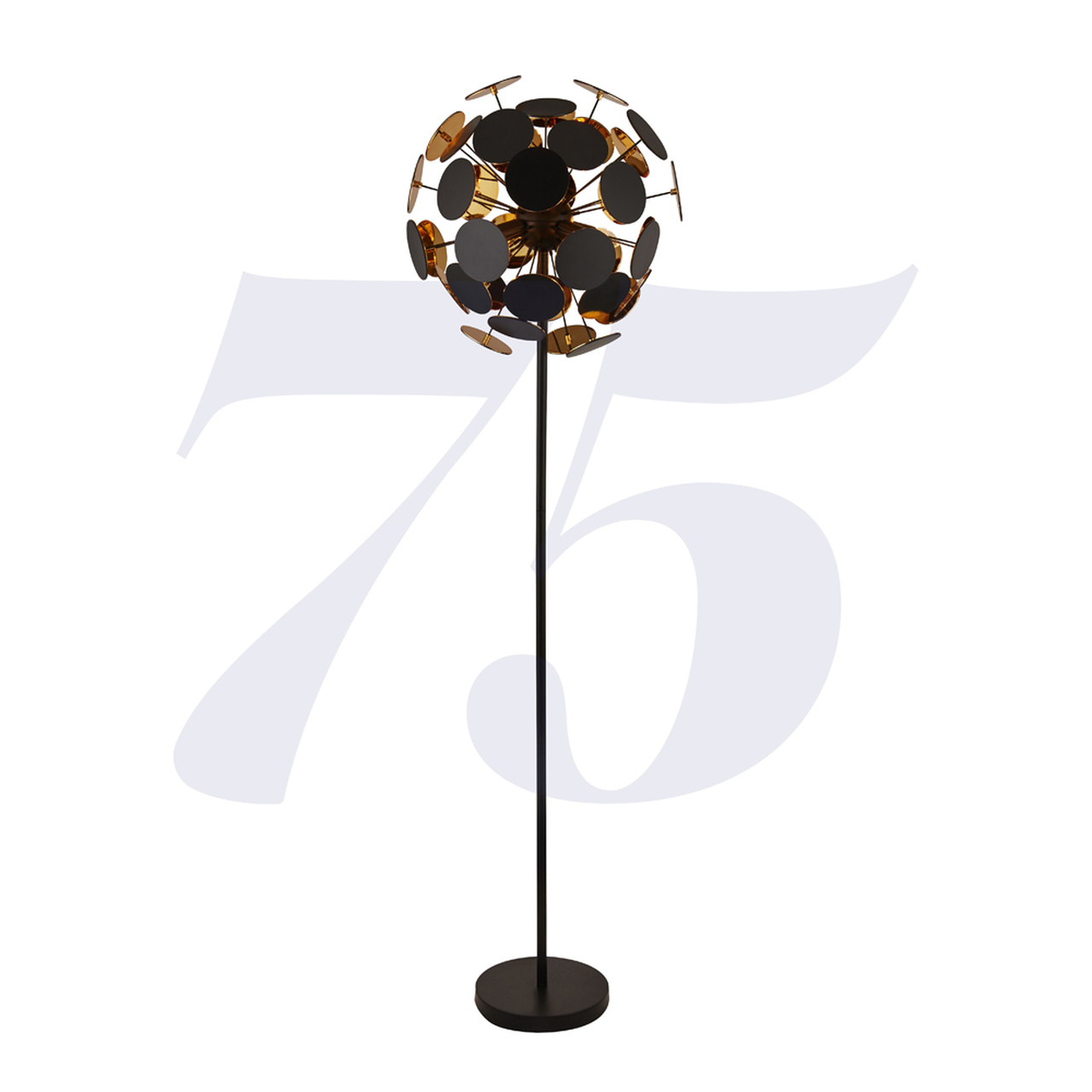 Searchlight Discus 4Lt Floor Lamp - Black Metal, Black & Gold PC Discs