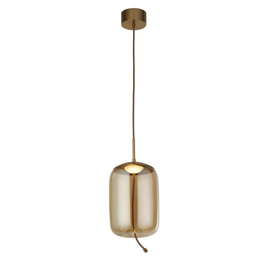 Searchlight Lisbon Pendant - Satin Brass & Amber Glass