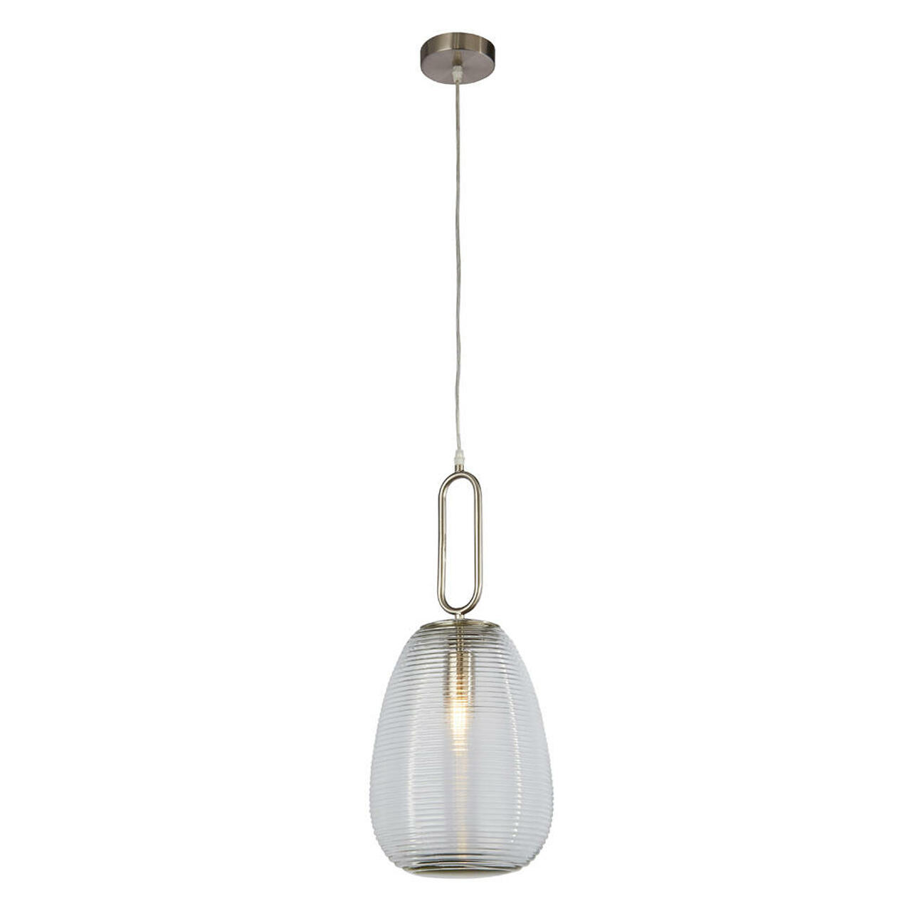 Searchlight Elixir Pendant - Satin Nickel Metal & Ribbed Glass