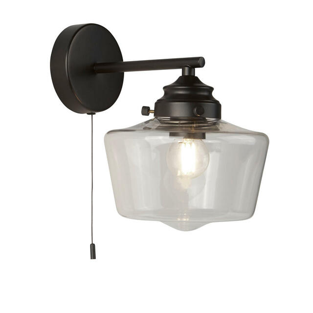 Searchlight School House Wall Light  - Black Metal & Clear Glass