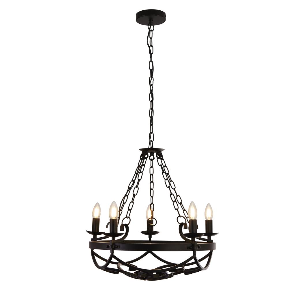 Searchlight Cartwheel III 5Lt Pendant - Black Wrought Iron