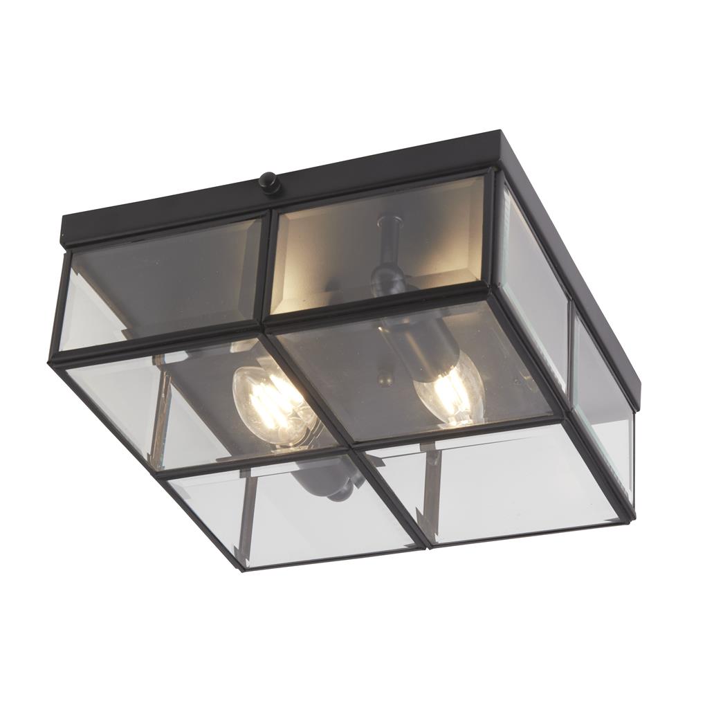 Searchlight Pisa 2Lt Flush - Black Metal & Clear Bevelled Glass