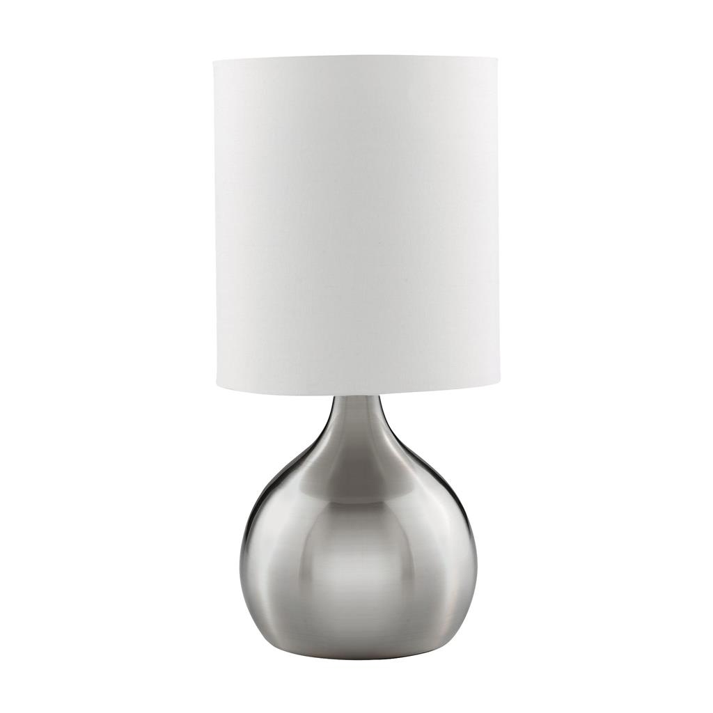 Searchlight Touch Table Lamp - Satin Silver Metal & Ivory Fabric Shade