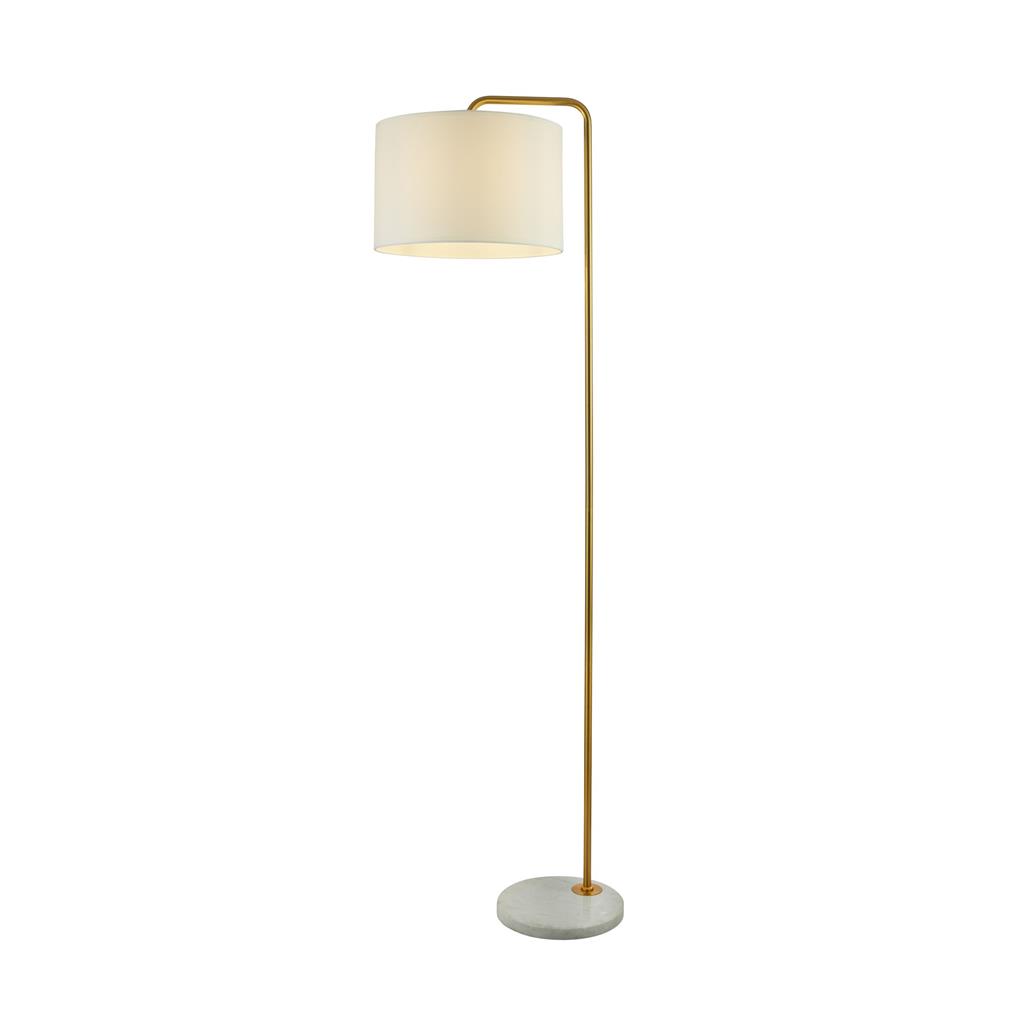 Searchlight Gallow Floor Lamp-Antique Gold Metal, Marble & White Fabric