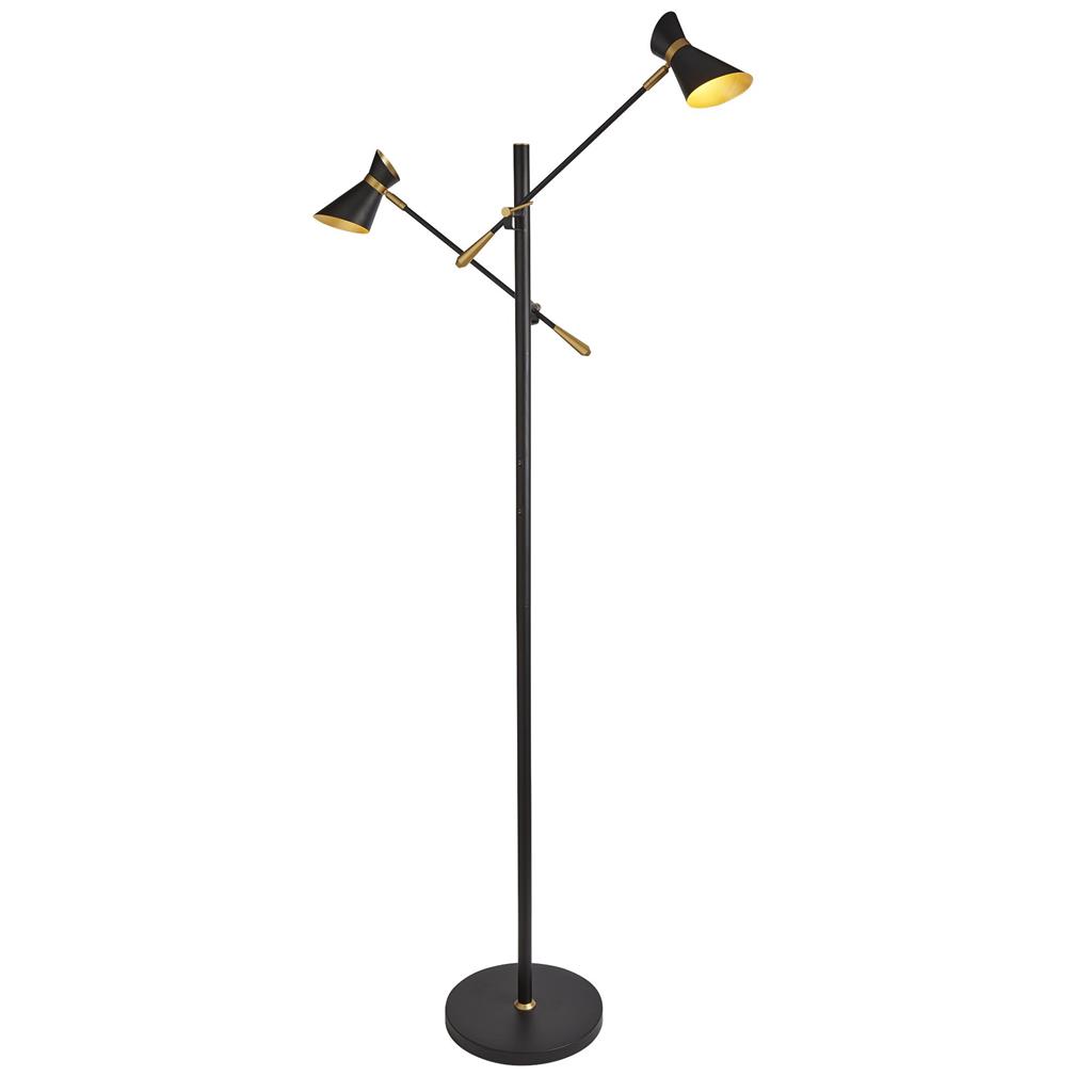 Searchlight Diablo 2Lt Floor Lamp - Black & Gold Metal