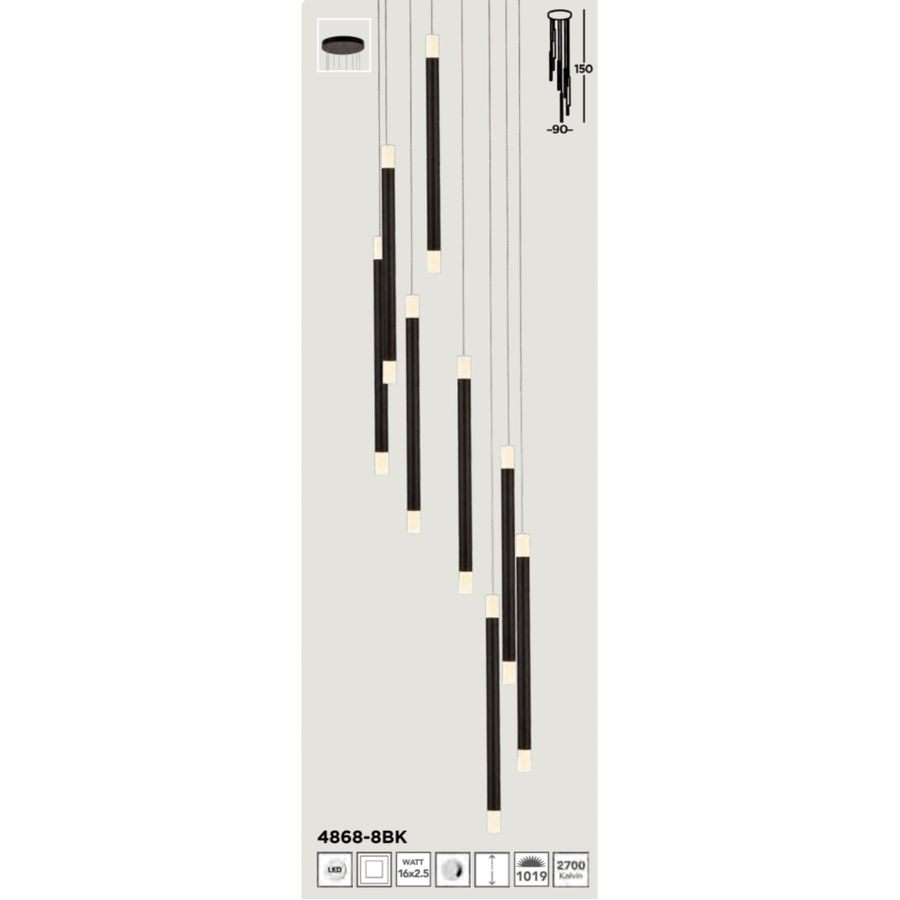 SEARCHLIGHT 4868-8BK Wands Závesné svietidlo