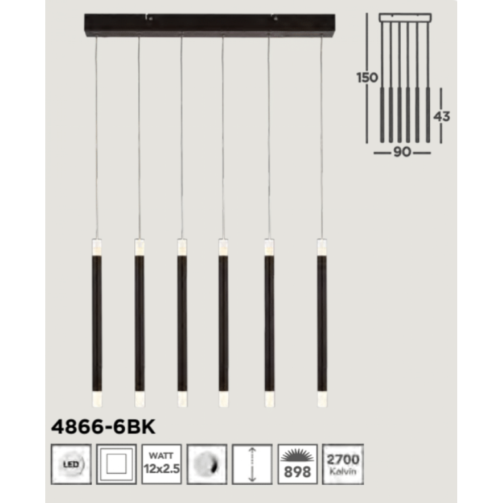 SEARCHLIGHT 4866-6BK Wands Závesné svietidlo