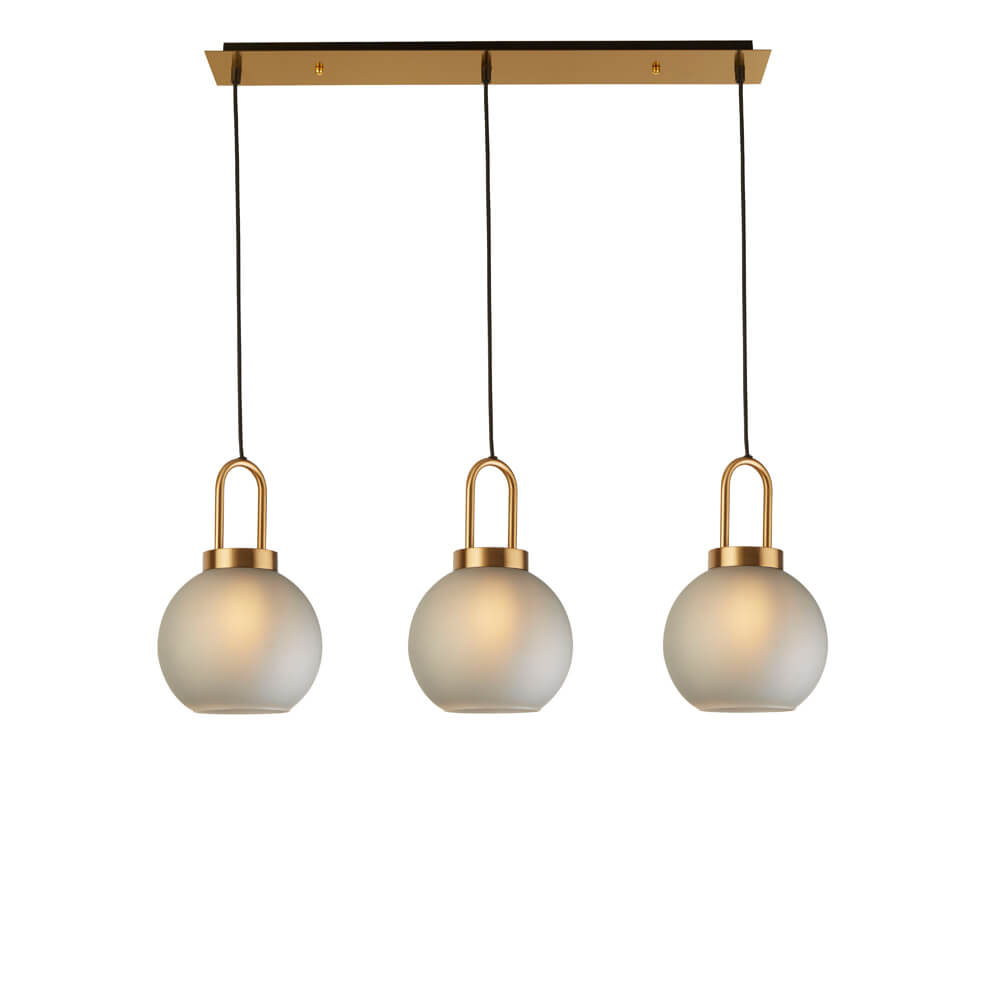 Searchlight Snowdrop 3Lt Bar Pendant  - Brass Metal & Acid Glass