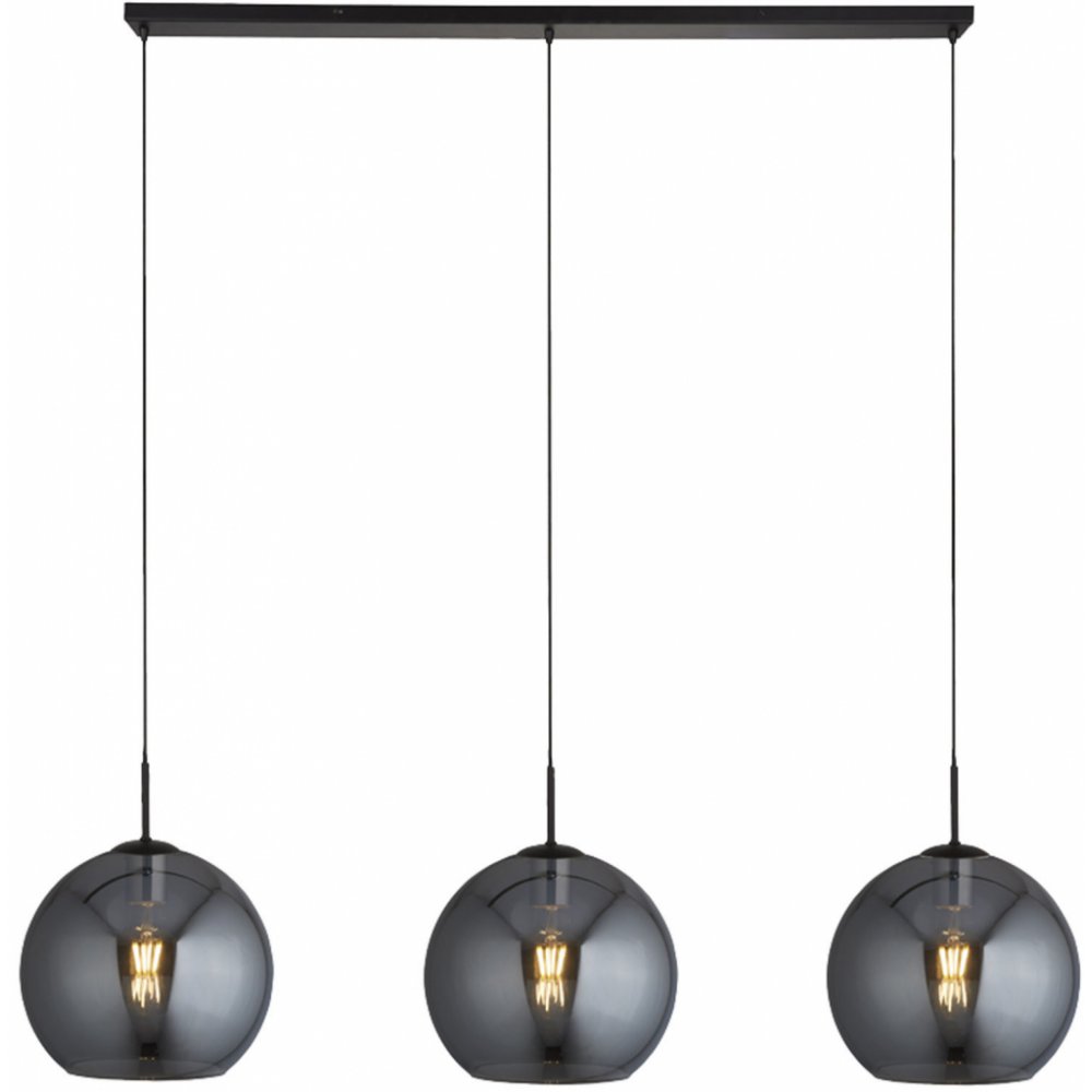 Searchlight Amsterdam 3Lt Bar Pendant - Black Metal & Smoked Glass