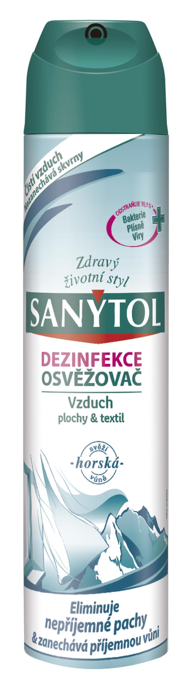 E-shop Sanytol dezinfekčný osviežovač vzduchu, povrchov a textílií horská vôňa 300ml