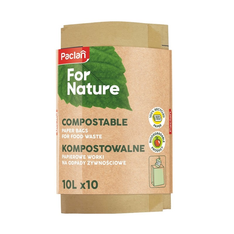 Paclan For Nature - Kompostovateľné papierové vrecia na bioodpady 10l - 10ks