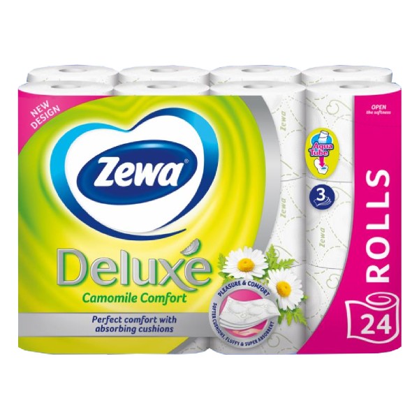 E-shop Zewa Deluxe Aquatube Camomile Comfort toaletný papier 24ks
