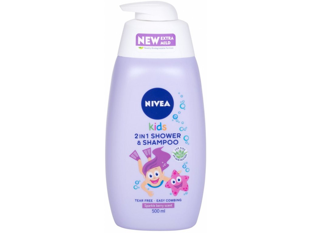 E-shop Nivea Kids 2in1 Sparkle Berry sprchový gél a šampón pre deti 500ml