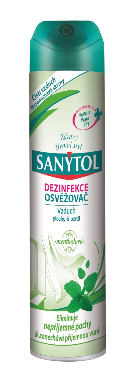 E-shop Sanytol dezinfekčný osviežovač vzduchu, povrchov a textílií menthol 300ml