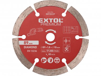 EXTOL PREMIUM 8893022F kotouč diamantový, řezný, segmentový, ∅89x1,0x10mm
