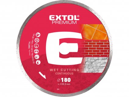 EXTOL PREMIUM 108734 kotouč diamantový řezný celoobvodový - mokré řezání, 180x22,2x2,8mm