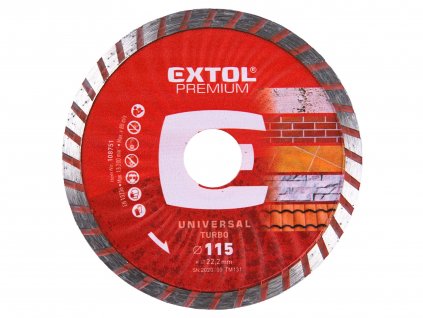 EXTOL PREMIUM 108751 kotouč diamantový řezný, turbo - suché i mokré řezání, 115x22,2x2,5mm