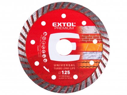 EXTOL PREMIUM 108952 kotouč diamantový řezný, turbo Long Life - suché i mokré řezání, 125x22,2x2,5mm