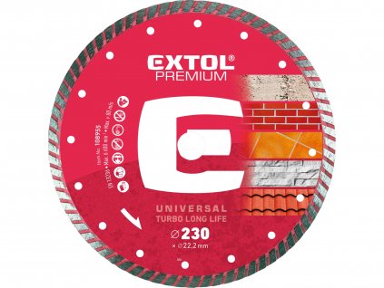 EXTOL PREMIUM 108955 kotouč diamantový řezný, turbo Long Life - suché i mokré řezání, 230x22,2x3,2mm