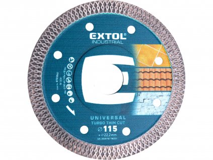 EXTOL INDUSTRIAL 8703041 kotouč diamantový řezný, turbo Thin Cut, suché i mokré řezání, 115x22,2x1,5mm