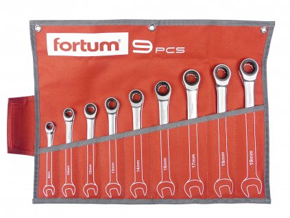 FORTUM 4720104 klíče ráčnové očkoploché, sada 9ks, 8-19mm