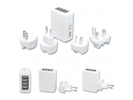 Adaptér cestovní, 4xUSB, 4 typy zástrček