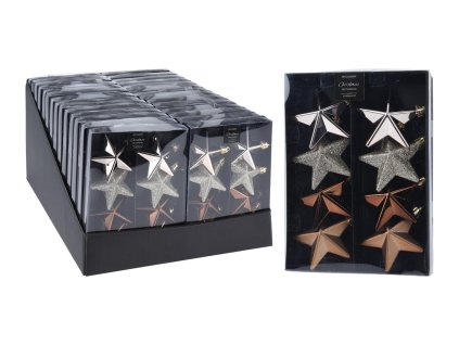 Ozdoba vánoční HVĚZDA 6,5cm HN,ZLA,STŘ mix (8ks)