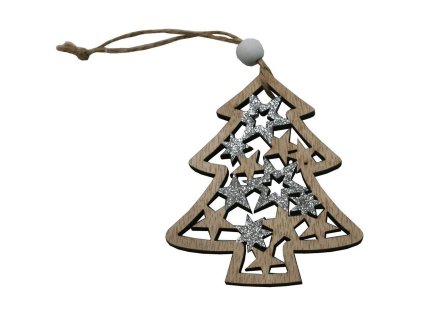 Dekorace závěsná Stromek perf.STŘ glitr dřevo