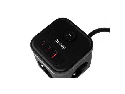 20W 3x z.2xUSB-C,1xUSB,1.4m černá HUSLOG