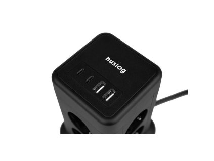 15W 8x z.2xUSB-C,2xUSB,1.4m černá HUSLOG