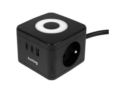12W 2x z.2xUSB-C,1xUSB,1.4m černá HUSLOG