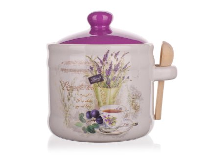 Dóza 400ml LAVENDER keramická s dřevěnou lžičkou