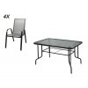 Set ocel/textilén/sklo stůl + 4 židle ČER