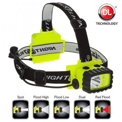NIGHTSTICK - duální čelová svítilna ATEX, 100lm/90lm + červená LED, 3xAA - žlutá